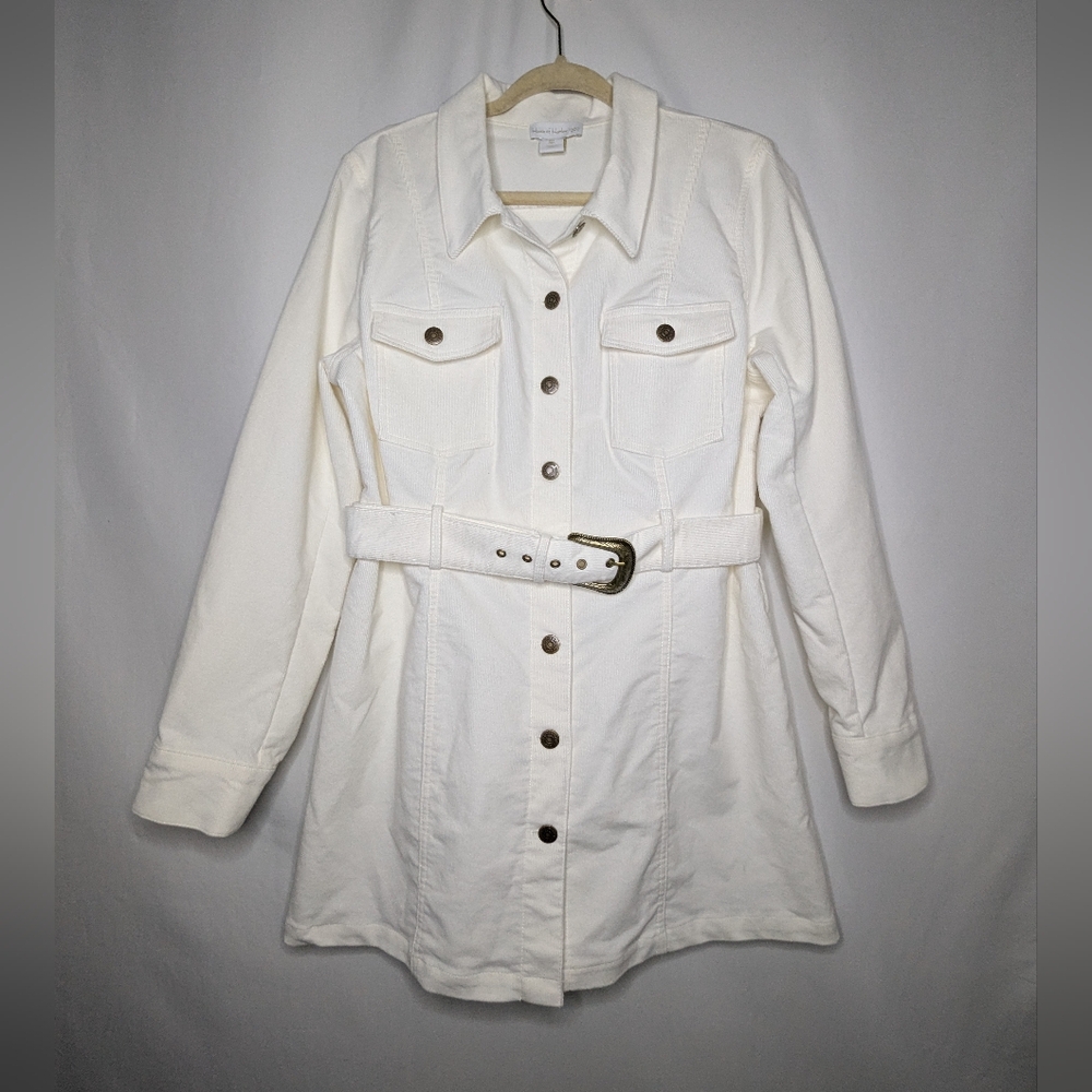 House Of Harlow 1960 Women White Belted Corduroy Trench Minimalist Jacket L